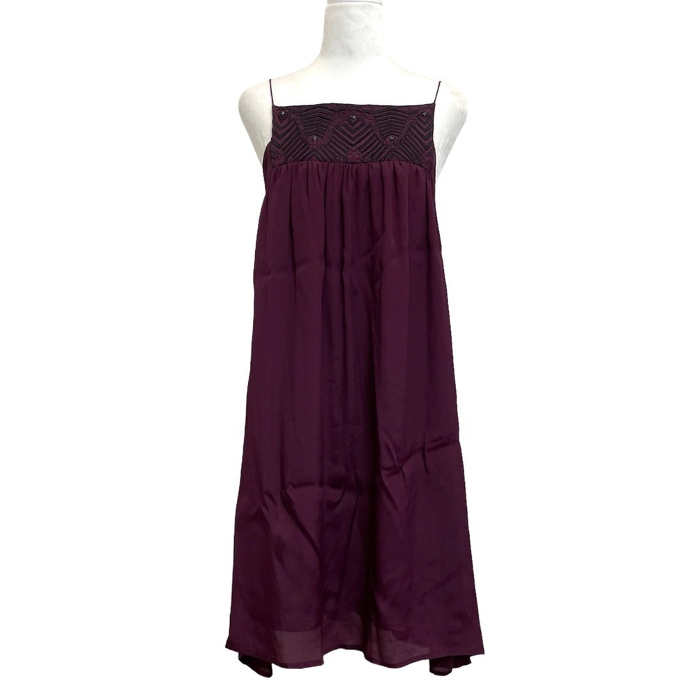 UO Little White Lies Silk Cicely Plum Purple Embroidered Trapeze Dress